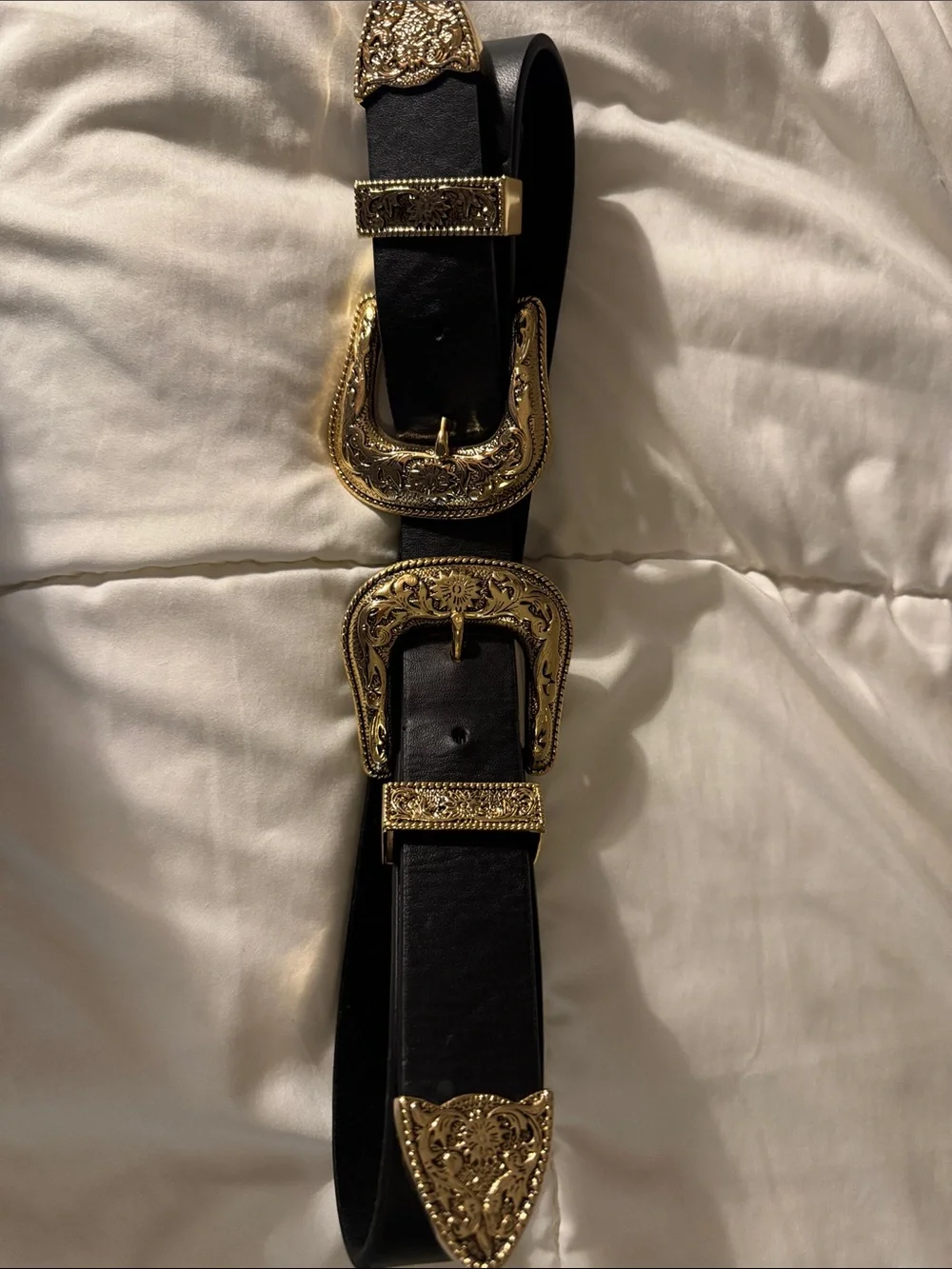 B-Low The Belt Black Leather Belt with Gold Buckles
